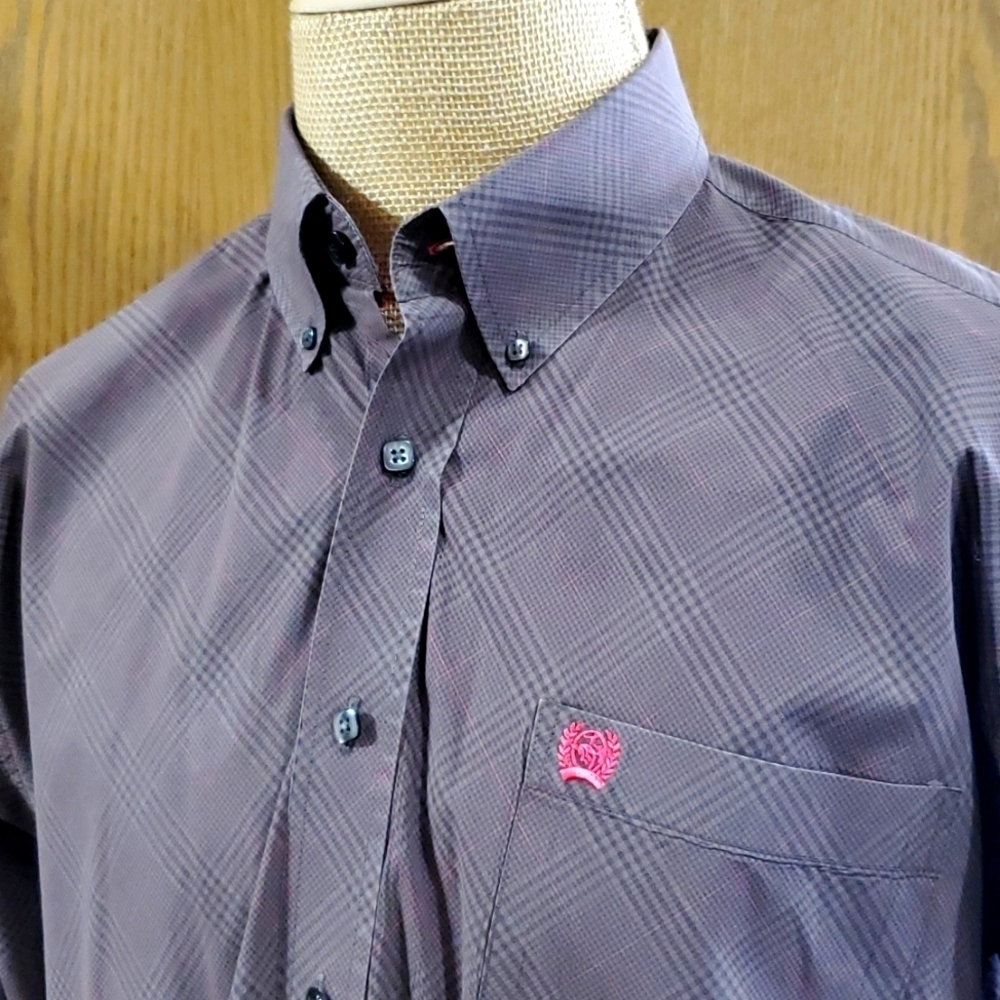 Cinch brown and pink plaid long sleeve western shirt